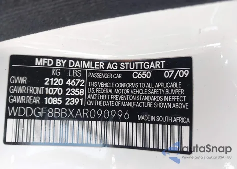 2010 Mercedes-Benz C 300 Sport 4Matic z USA, uszkodzony, nr VIN WDDGF8BBXAR090996